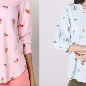 Two Cuddl Duds Watermelon Print and Avocado print. Women's Top NWOT size M